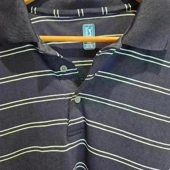 PGA Tour Men's XXL Striped Navy Golf Polo Shirt - Picture 2 of 11